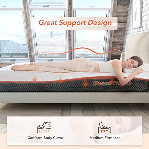 King Size Mattress, Sweetnight 12 Inch King Size Memory Foam Hybrid Mattress for Cool Sleep, Medium Firm Bed Mattress for Pressure Relief, Mattress in a Box