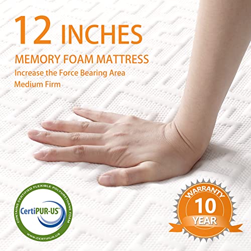 12 inch Queen Size Memory Foam Mattress ，Bed Mattress in a Box，Medium Firm ，5 Layer All Foam System Supportive & Pressure Relief -365 Nights Trail