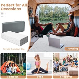 Giantex Folding Mattress, 4 Inch Gel-Infused Tri-fold Mattress with Bamboo Cover & Carry Bag, CertiPUR-US Certified, Foldable Cooling Mattress Topper for Guest Room Dorm RV Camp Floor, Full