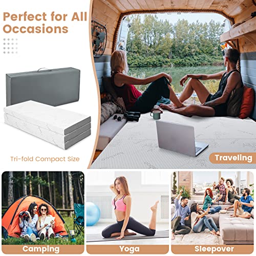 Giantex Folding Mattress, 4 Inch Gel-Infused Tri-fold Mattress with Bamboo Cover & Carry Bag, CertiPUR-US Certified, Foldable Cooling Mattress Topper for Guest Room Dorm RV Camp Floor, Full