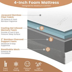 Giantex Folding Mattress, 4 Inch Gel-Infused Tri-fold Mattress with Bamboo Cover & Carry Bag, CertiPUR-US Certified, Foldable Cooling Mattress Topper for Guest Room Dorm RV Camp Floor, Full