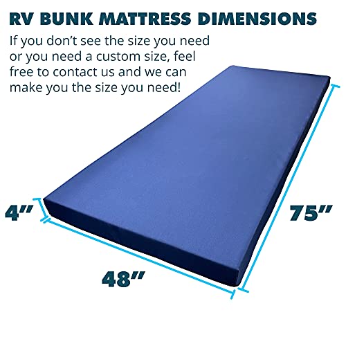 Foamma 4” x 48” x 75” Water Resistant RV Bunk Mattress, Firm High Density Foam, Comfortable and Durable Polyester Cover, Truck, Camper, Travel Trailer, Made in USA!