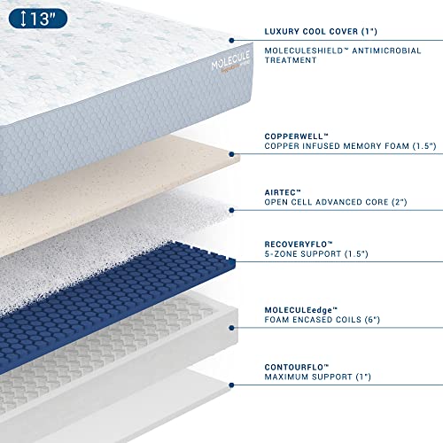 Molecule CopperWELL 13" Hybrid Cooling Gel Memory Foam and Encased Coil Medium Firm Mattress, King