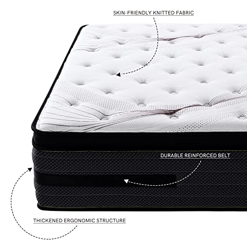 BAENIGHT Hybrid Queen Mattress 13‘’pocket Spring Mattress for Relieving Body Pressure with Individual Pocket Spring and Gel Memory Foam ，Euro Top Medium Firm Affordable Mattress(Queen (U.S. Standard))