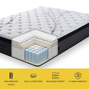 BAENIGHT Hybrid Queen Mattress 13‘’pocket Spring Mattress for Relieving Body Pressure with Individual Pocket Spring and Gel Memory Foam ，Euro Top Medium Firm Affordable Mattress(Queen (U.S. Standard))