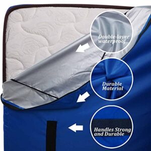 PAMYO King Mattress Bag for Moving, Heavy Duty Waterproof Reusable Storage Bag with Handles & Zipper, Bright Blue