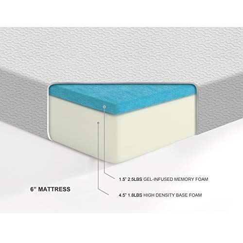 Lexicon Nocturne 6-Inch Gel Infused Memory Foam Mattress, Twin, White