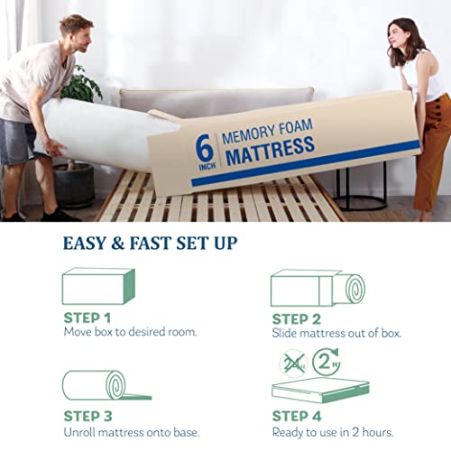 MLILY 6 Inch Twin Mattress for Kids, Cooling Memory Foam Bunk Bed Mattress with Green Tea Gel Infused in a Box Made in USA CertiPUR-US Certified, Medium Firm Trundle Mattress, 38”x75”x6”, White