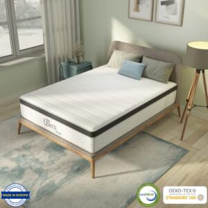 10 Inch Maxima Hybrid Mattress, Queen Size, Cooling Gel Infused Memory Foam and Innerspring Mattress, Bed in a Box,White & Gray