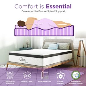 10 Inch Maxima Hybrid Mattress, Queen Size, Cooling Gel Infused Memory Foam and Innerspring Mattress, Bed in a Box,White & Gray