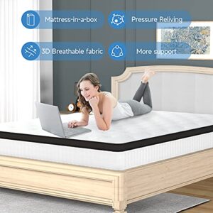 wowttrelax Queen Mattress 12 Inch, Hybrid Memory Foam Mattress, Pocket Innerspring Mattress in a Box, 9-Zone Orthopedic Double Mattress Queen Size for Back Pain, Pressure Relief, Medium Firm