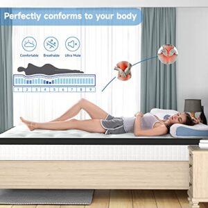 wowttrelax Queen Mattress 12 Inch, Hybrid Memory Foam Mattress, Pocket Innerspring Mattress in a Box, 9-Zone Orthopedic Double Mattress Queen Size for Back Pain, Pressure Relief, Medium Firm