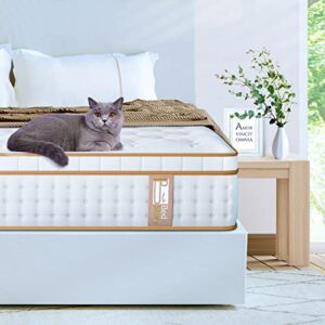 bedstory king mattress, 14 inch gel memory foam hybrid mattress in a box, king size mattress with individually wrapped pocket coils for supportive and pressure relief, made in usa