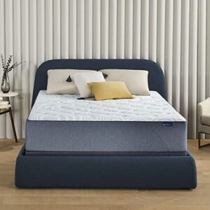serta perfect sleeper 11 inch queen gel memory foam hybrid mattress, medium, usa built, 100-night trial, certipur-us certified - tranquil wave, white and light blue