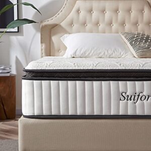 Suiforlun King Mattress 12 Inch, Pillow Top Cool Gel Memory Foam Hybrid Mattress with Luxury 7 Layers, 3 Zone Encased Coils Innerspring for Back Pain Relief, Medium Firm, 120 Nights Trial