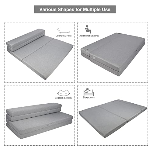 REDCAMP Memory Foam Folding Mattress, 4 Inch Queen Portable Mattress Pad Sofa Bed with Washable Cover for Guest, Camping, Bedroom