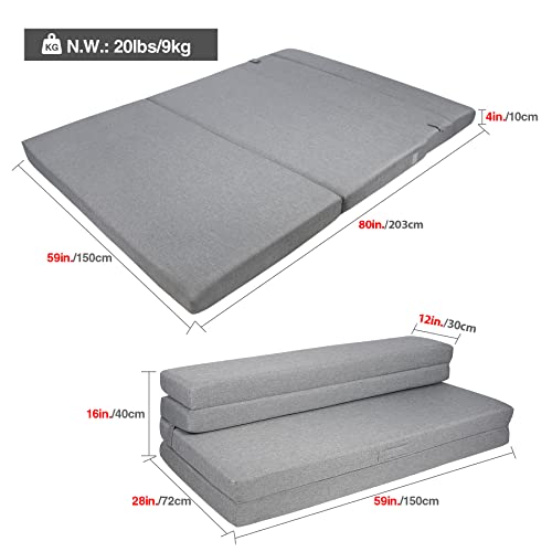 REDCAMP Memory Foam Folding Mattress, 4 Inch Queen Portable Mattress Pad Sofa Bed with Washable Cover for Guest, Camping, Bedroom
