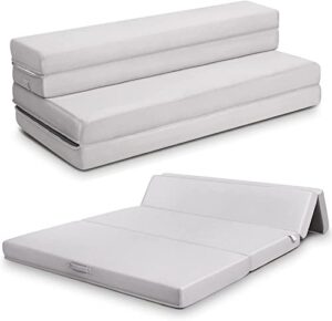 komfott 4- inch tri folding mattress full xl size, foam mattress with removable & washable cover, foldable guest sofa bed sleeper, gray