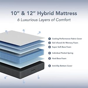 CHITA Twin Size Hybird Mattress,12 Inches Gel-Infused Mattress,Fiberglass Free 7 Zone Pocket Spring Mattress,Mattress in a Box,100 Night Trial-10 Years Warranty,CertiPUR-US Certified