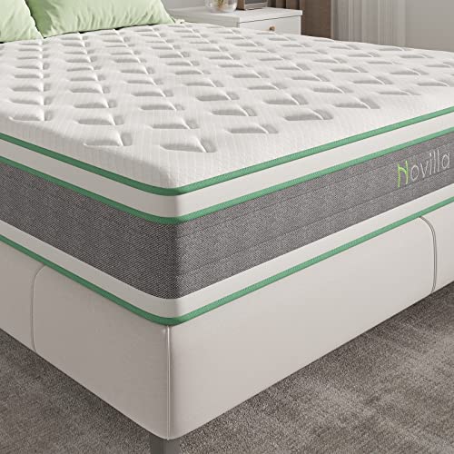 Novilla King Size Mattress, 10 Inch Hybrid Mattress in a Box, Individually Wrapped Pocket Coils Innerspring Mattress for Motion Isolation, Pillow Top Mattress with Medium Firm Feel, Groove