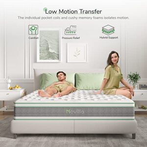 Novilla King Size Mattress, 10 Inch Hybrid Mattress in a Box, Individually Wrapped Pocket Coils Innerspring Mattress for Motion Isolation, Pillow Top Mattress with Medium Firm Feel, Groove