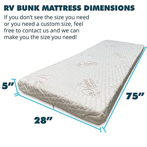Foamma 5" x 28" x 75" Mattress for RV with Water Resistant Organic Cotton Cover, Firm High Density Foam, USA Made, CertiPUR-US Certified Foam