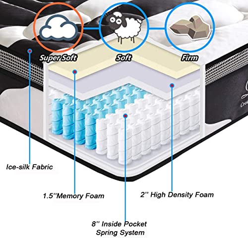 King Mattress, Rucas 12 Inch Memory Foam Mattress with Individually Wrapped Coils Innerspring King Size Mattress in a Box for Sleep Supportive & Pressure Relief