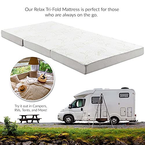 Modway Relax Tri-Fold Mattress CertiPUR-US Certified with Soft Removable Cover and Nonslip Bottom, 39inch x 75inch x 4inch, Twin