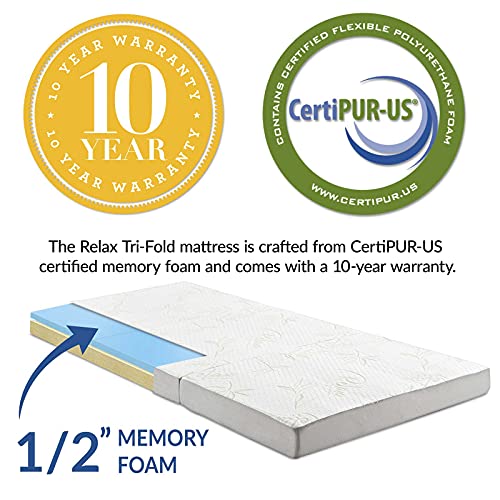 Modway Relax Tri-Fold Mattress CertiPUR-US Certified with Soft Removable Cover and Nonslip Bottom, 39inch x 75inch x 4inch, Twin