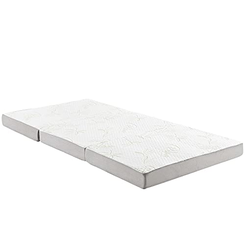 Modway Relax Tri-Fold Mattress CertiPUR-US Certified with Soft Removable Cover and Nonslip Bottom, 39inch x 75inch x 4inch, Twin