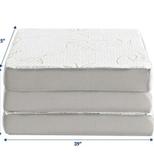 Modway Relax Tri-Fold Mattress CertiPUR-US Certified with Soft Removable Cover and Nonslip Bottom, 39inch x 75inch x 4inch, Twin