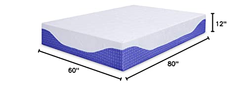 PrimaSleep 12 Inch Multi-Layered I-Gel Infused Memory Foam Mattress | Cobalt Blue | Queen