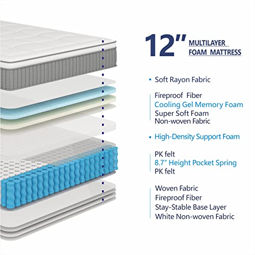 DIGLANT Twin Hybrid Mattress, 12 Inch Euro Top Gel Memory Foam with Pocket Spring Mattress in a Box and Balance Support, Medium Feel CertiPUR-US Certified Mattress