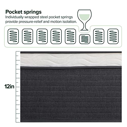 Zinus 12 Inch Comfort Essential Pocket Spring Hybrid Mattress/Pressure Relieving Support/CertiPUR-US Certified/Mattress-in-a-Box, Full