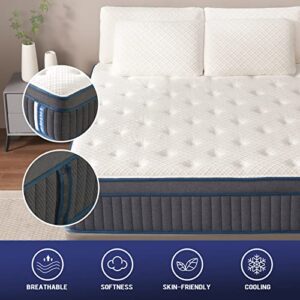 Queen Mattress, Lechepus 14 Inch Hybrid Mattress,Plush Gel Memory Foam and Pocket Springs Mattress in Box,Fiberglass Free,Queen Size Mattressfor Cooler Supportive & Back Pain Relief, 60" X 80" X 14"