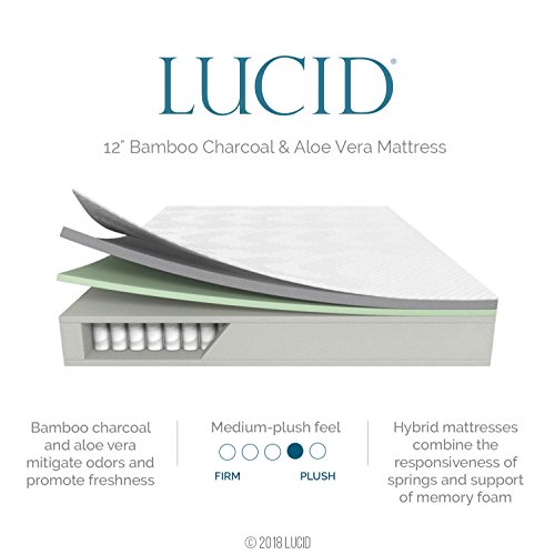 LUCID L150 Bed Base – Wireless Remote Control Adjustable, Twin XL, Charcoal & 12 Inch Twin XL Hybrid Mattress - Bamboo Charcoal and Aloe Vera Infused Memory Foam - CertiPUR-US Certified