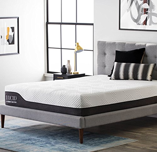 LUCID L150 Bed Base – Wireless Remote Control Adjustable, Twin XL, Charcoal & 12 Inch Twin XL Hybrid Mattress - Bamboo Charcoal and Aloe Vera Infused Memory Foam - CertiPUR-US Certified