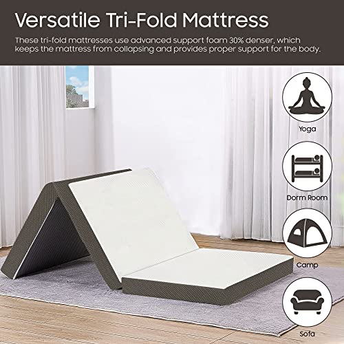 Treaton 3-Inch Tri-Folding Gel Memory Foam Portable Floor Mattress | Breathable Mesh, Ultra Soft, Cot Pad, Removable and Washable Cover, Comfortable Support, Therapeutic Qualities, 31-Inch, White