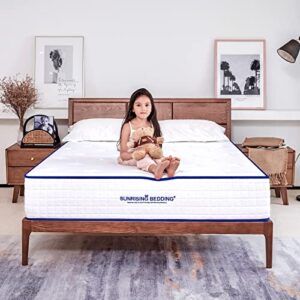 sunrising bedding 12 inch natural latex & gel infused memory foam queen mattress, medium firm, non-toxic & no fiberglass, assembled in usa, certipur-us,120 night trial, 20 year warranty