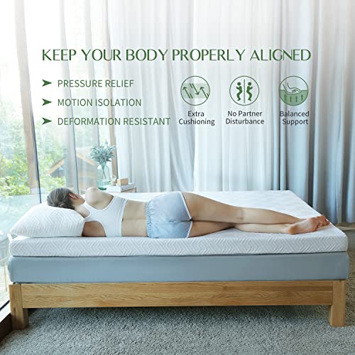 Novilla Mattress Topper Queen,4 "Medium Firm Memory Foam, Gel & Bamboo Charcoal Infused for Motion Isolation & Pressure Relieving, with Breathable Bamboo Cover, Queen Size, White (AC-NV0T801-4-Q)