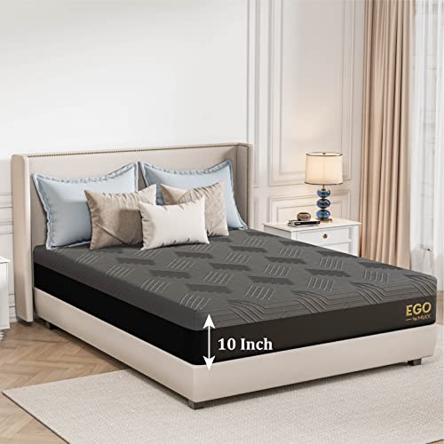 EGOHOME 10 Inch Queen Mattress, Copper Gel Memory Foam Mattress in a Box, Therapeutic Mattress for Back Pain Relief, Medium Double Mattress Made in USA, CertiPUR-US Certified, 60”x80”x10”, Black