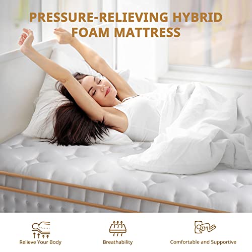 BedStory 10" Hybrid Queen Mattress in a Box, Gel Memory Foam Mattress with Pocket Spring, Medium Firm Mattress with Dual Brim Design for Supportive&Pressure Relieving&Motion Isolated Sleep, USA Made