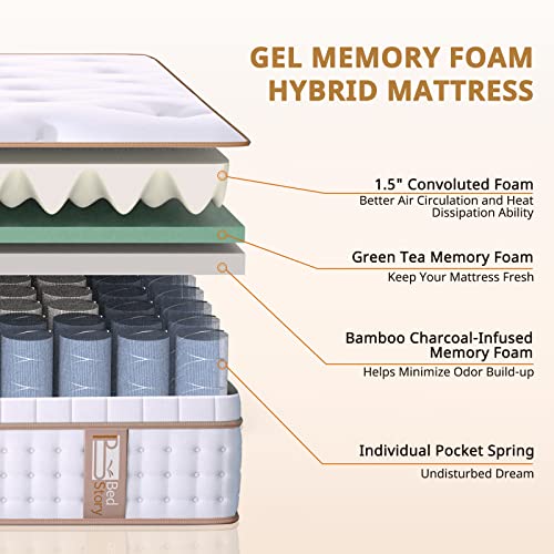 BedStory 10" Hybrid Queen Mattress in a Box, Gel Memory Foam Mattress with Pocket Spring, Medium Firm Mattress with Dual Brim Design for Supportive&Pressure Relieving&Motion Isolated Sleep, USA Made