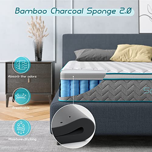 Serweet 8 Inch Bamboo Charcoal Memory Foam Hybrid Full Mattress - 5-Zone Pocket Innersprings for Motion Isolation -Heavier Coils for Durable Support -Medium Firm -Made in Century-Old Factory