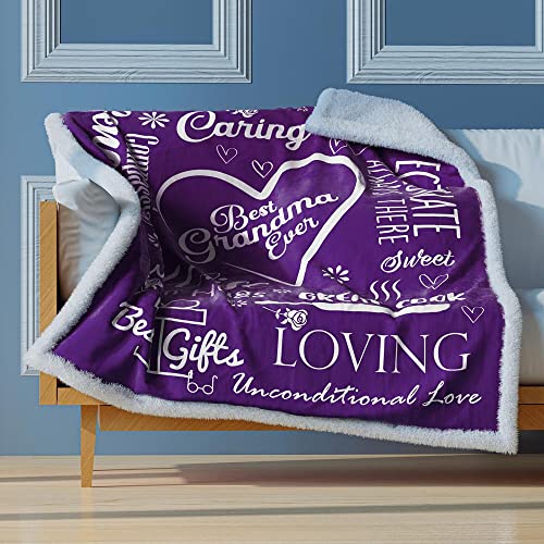 Done Lucky Grandma Blanket - Grandma Gift for Birthday, Mother's Day, Christmas, etc. - Sherpa Throw Blanket Gift for Grandma (Purple)