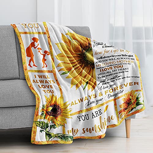 Mom Blanket Gifts for Mom from Daughter Sunflower Blanket to Mom Flannel Blankets Gift from Daughter Birthdays Christmas Mother's Day Soft Throw Blankets for Mom Couch Bed Blanket Gift 50x60in