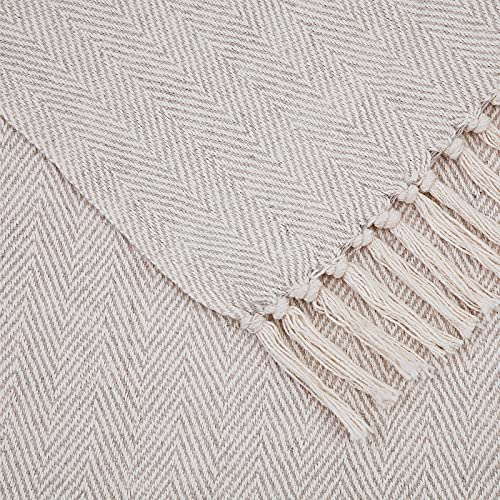 Americanflat 100% Cotton Throw Blanket for Couch - 50x60 - All Seasons Neutral Lightweight Cozy Soft Blankets & Throws for Bed, Sofa or Chair. Indoor or Outdoor [Cream Herringbone]