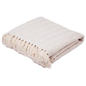 Americanflat 100% Cotton Throw Blanket for Couch - 50x60 - All Seasons Neutral Lightweight Cozy Soft Blankets & Throws for Bed, Sofa or Chair. Indoor or Outdoor [Cream Herringbone]