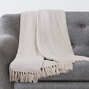 Americanflat 100% Cotton Throw Blanket for Couch - 50x60 - All Seasons Neutral Lightweight Cozy Soft Blankets & Throws for Bed, Sofa or Chair. Indoor or Outdoor [Cream Herringbone]