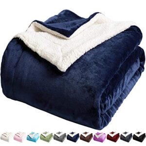 LBRO2M Sherpa Fleece Bed Blanket King Size Super Soft Fuzzy Plush Warm Cozy Fluffy Microfiber Couch Throw Velvet Double Reversible Luxurious Blankets,Navy Blue